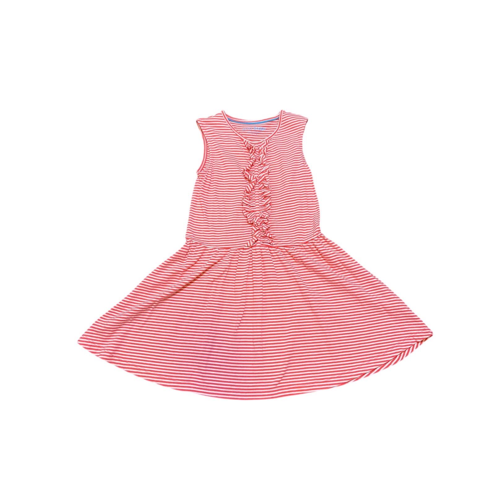Mini Boden Girls Dress 6-7 Red White Stripe Ruffle Cotton